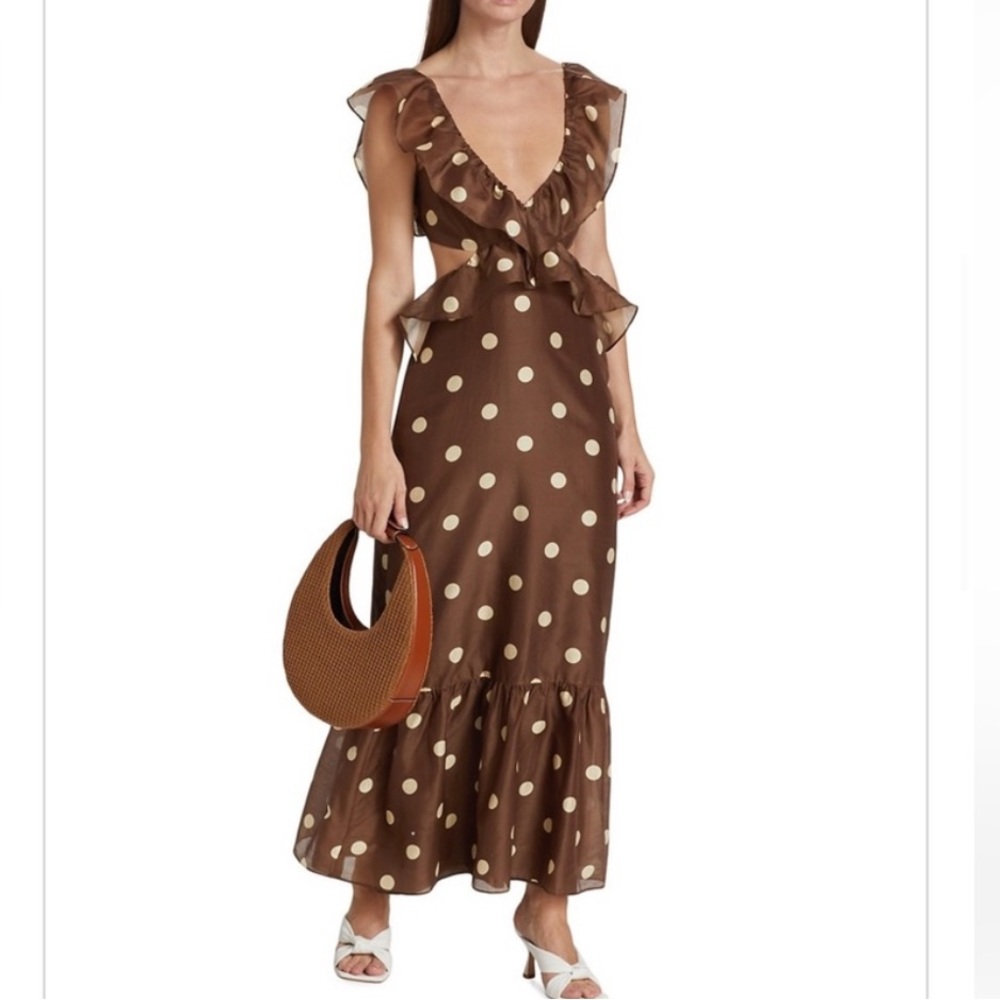 Sir The Label Vivi Frill Maxi cut out Dress brown Polka Dot ruffle Never worn